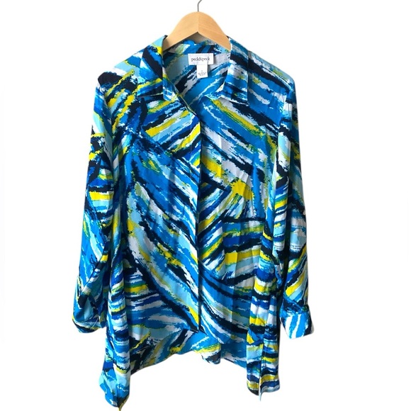 Peck & Peck Abstract Print Collared Button Down Drapy Sheer Blouse Size XL - Picture 3 of 7